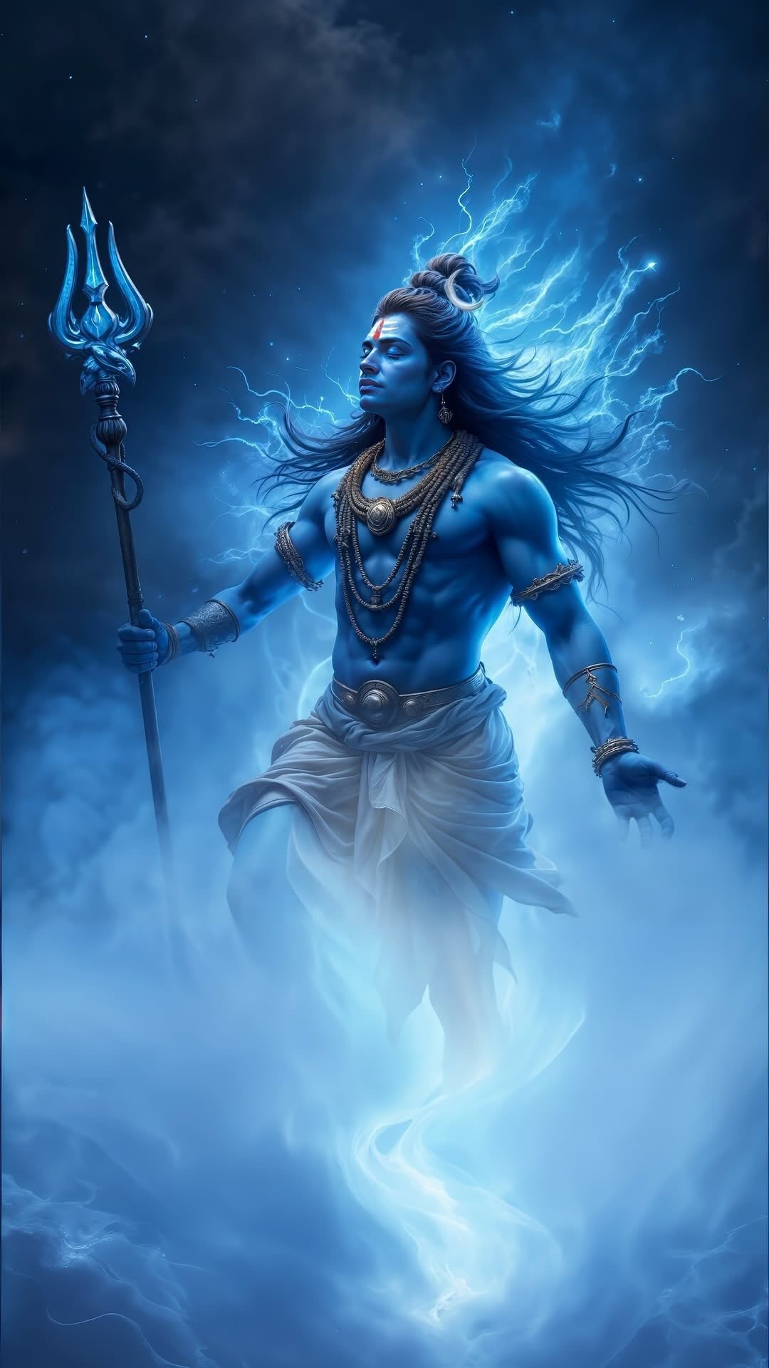 Cosmic Power Lord Shiva with Trishula and Blue Energy Wallpaper