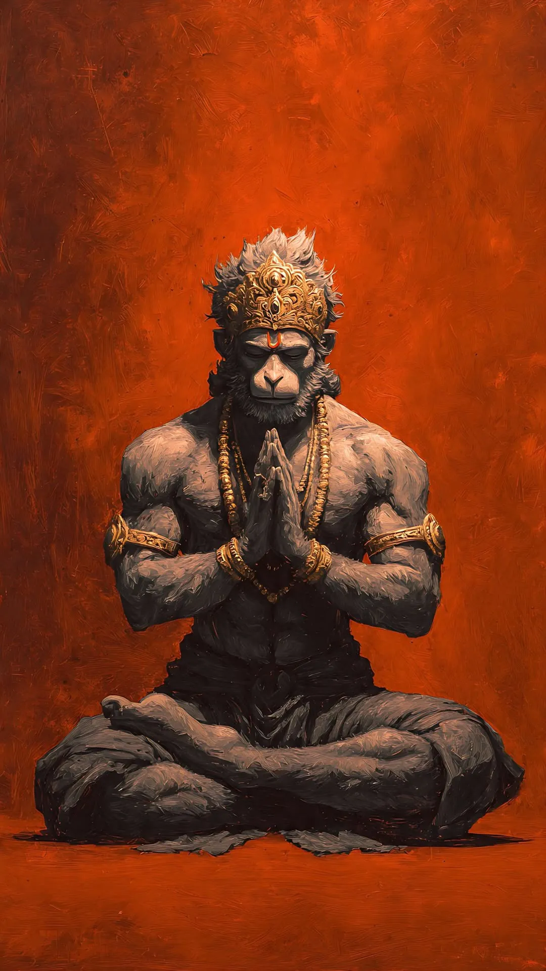 Minimalist Hanuman Meditation on Fiery Red Wallpaper