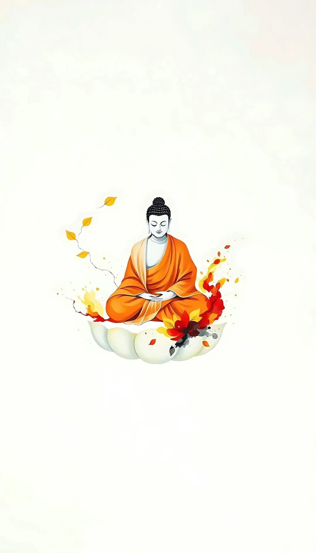 Saffron Solitude Minimalist Buddha on Lotus Digital Art Wallpaper