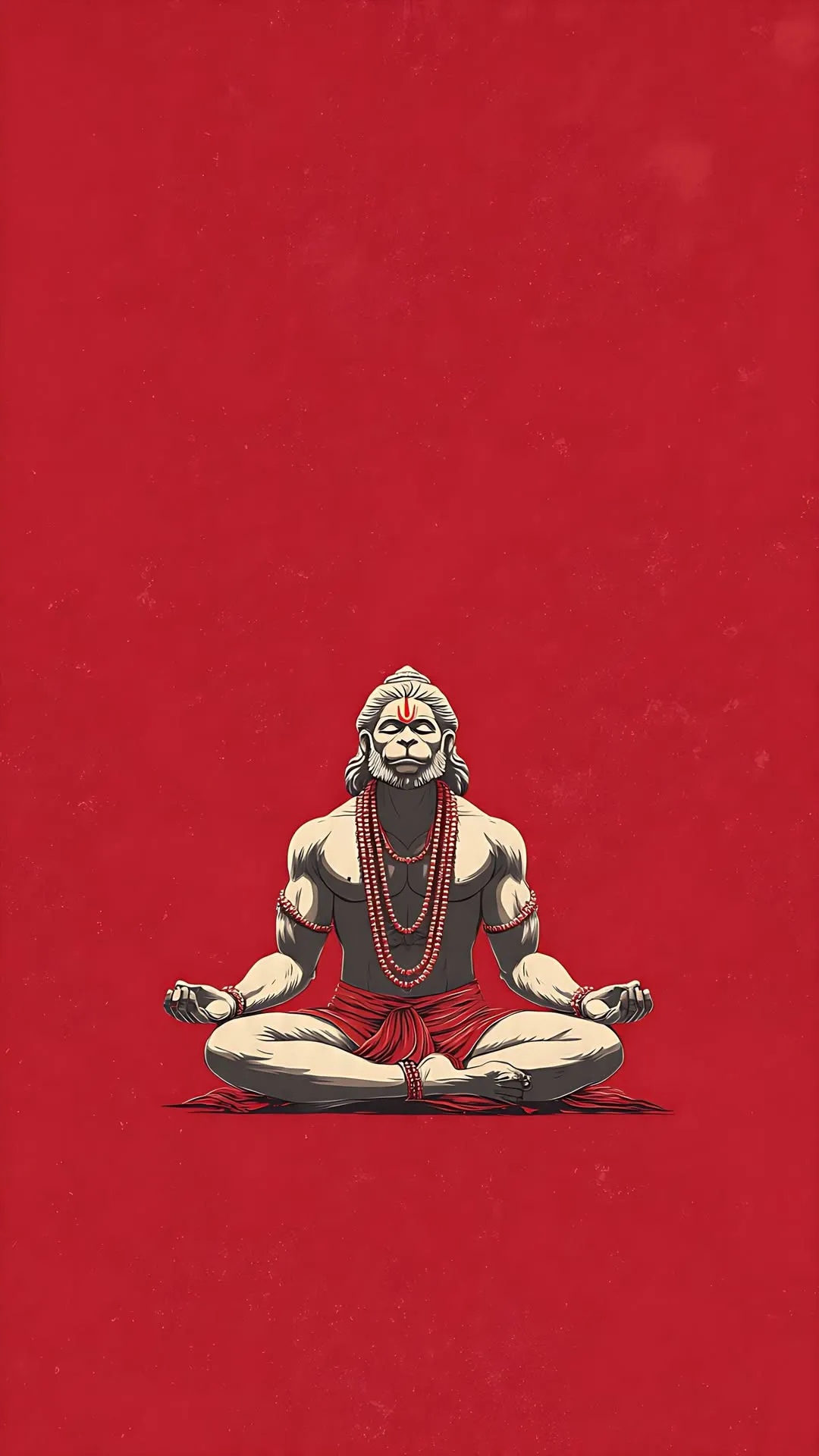 Zen Strength Minimalist Hanuman Meditation on Fiery Red Wallpaper